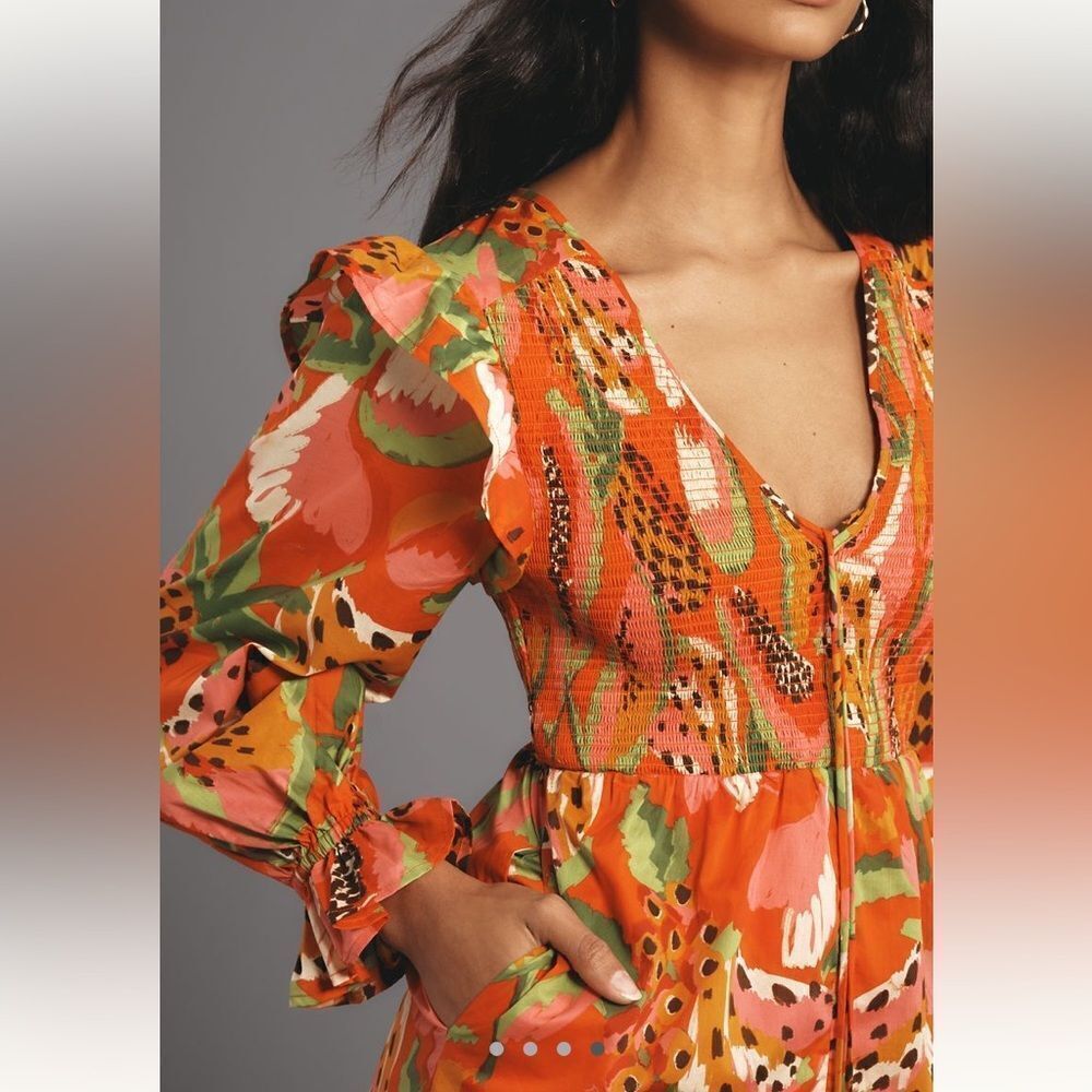 Farm Rio X Anthropologie Tropical Ruffle -Sleeve Romper - Picture 4 of 4